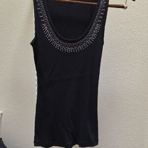Express Black Scoop Neck Tank with Silver Embellished Neckline